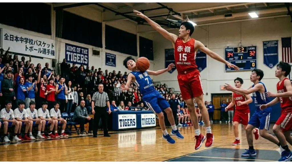 中学バスケの試合で180cmの選手にシュートをブロックされ弾き飛ばされる150cmの選手。努力だけでは超えられない体格差の残酷な現実。