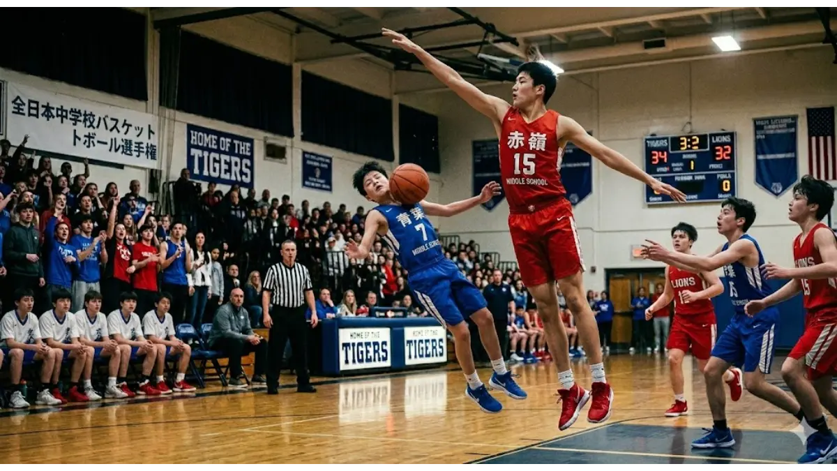 中学バスケの試合で180cmの選手にシュートをブロックされ弾き飛ばされる150cmの選手。努力だけでは超えられない体格差の残酷な現実。