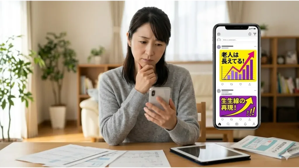 インターネット上の誤情報（骨端線復活）に注意を払う女性