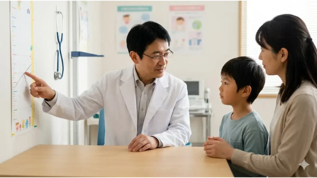 小児科医による子供の低身長相談の様子