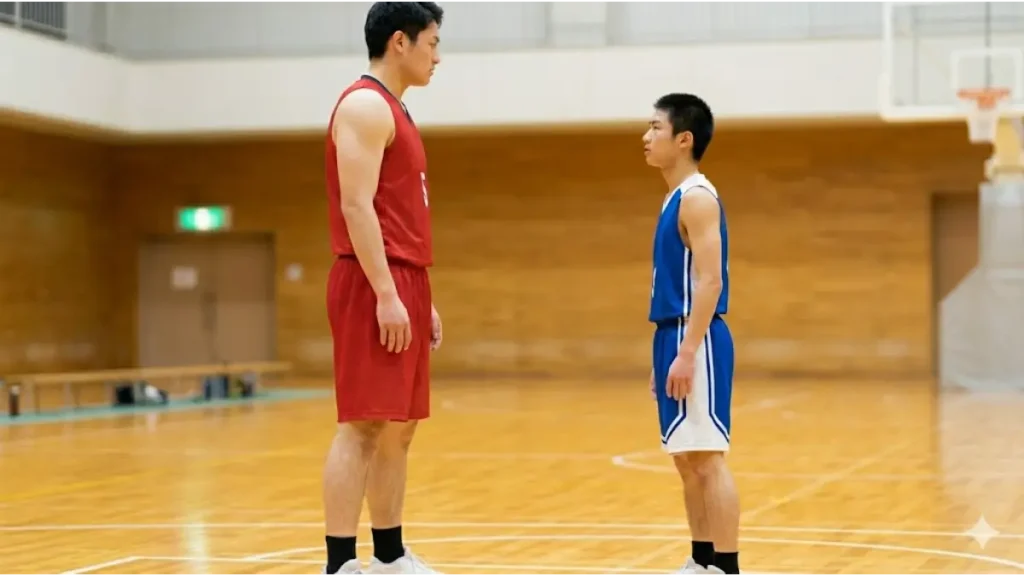 バスケ部で身長差のある相手にスクリーンをかける日本人高校生。体格差の現実。
