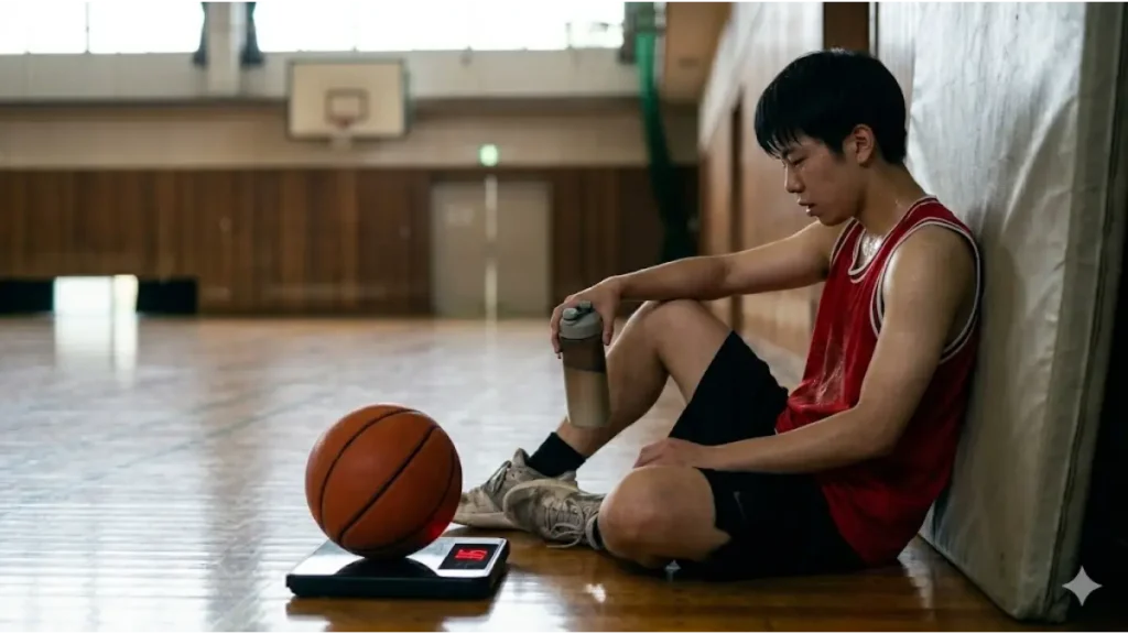 バスケ部の激しい一人練習による身体疲労と成長エネルギー不足、日本人選手