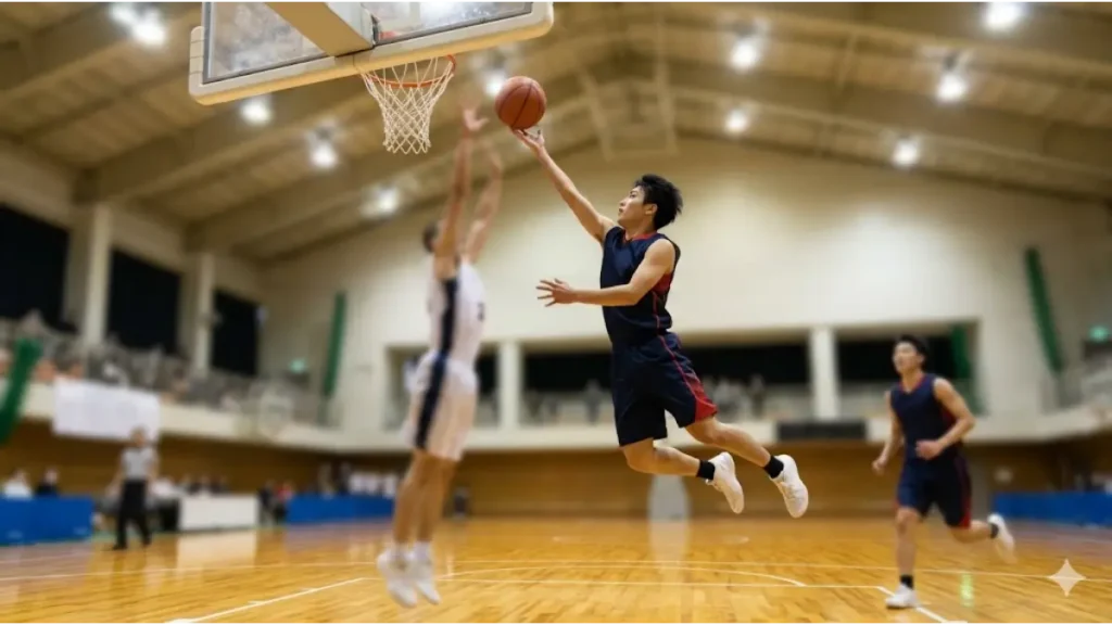 背の高い相手選手にリバウンドを上から取られる小柄な選手の挫折