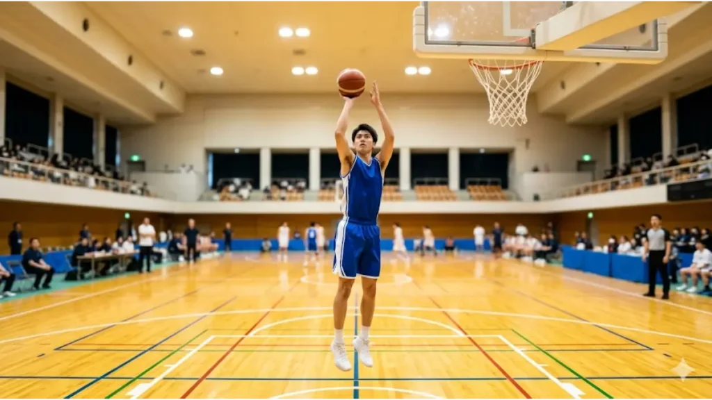 バスケのきれいなシュートフォーム。全身の連動とフォロースルー