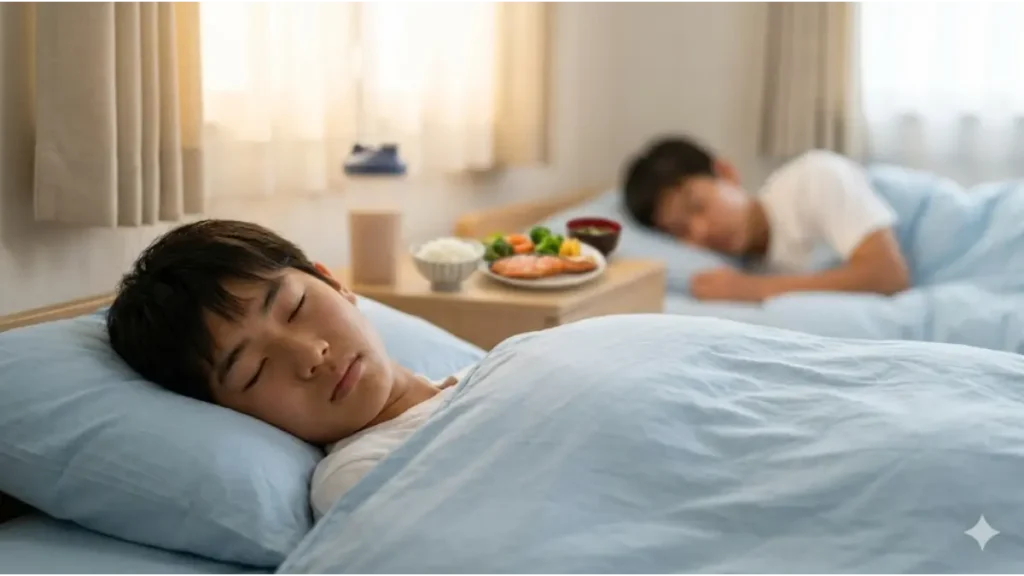 バスケ部の中学生が質の高い睡眠とタンパク質中心の食事で身体をケアする様子